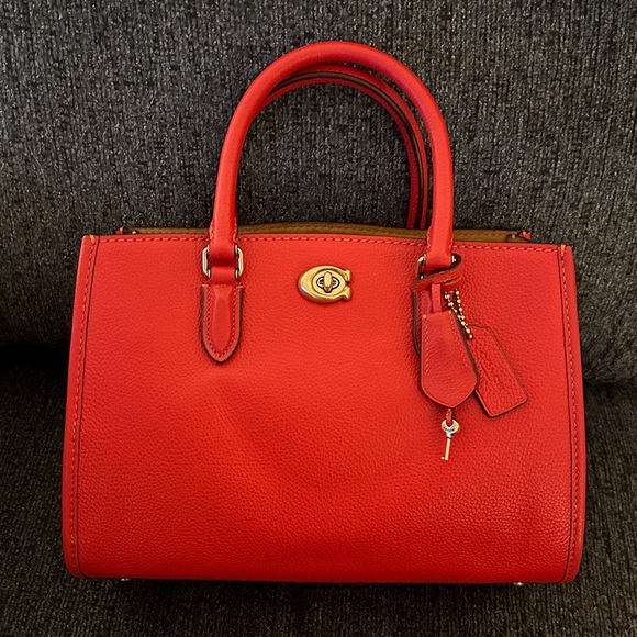 Coach Brooke Carryall 28 Satchel Bag in Brass/Sport Red Pebble Leather NWT CE732 - Picture 8 of 16